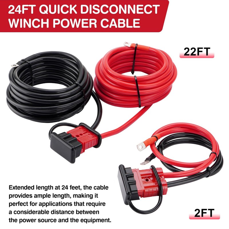 24FT Quick Disconnect Winch Power Cable, 6 AWG 6 Gauge Wiring For Winch Trailer gallery