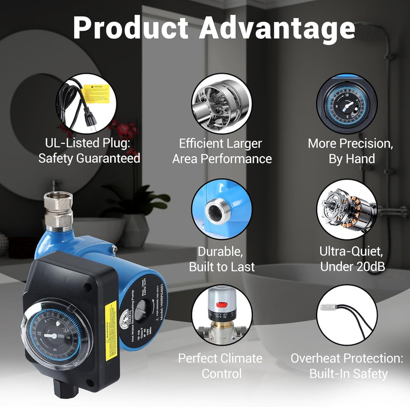 Instant Hot Water Recirculating Pump Kit for Tank Water Heater, Circulation Pump gallery