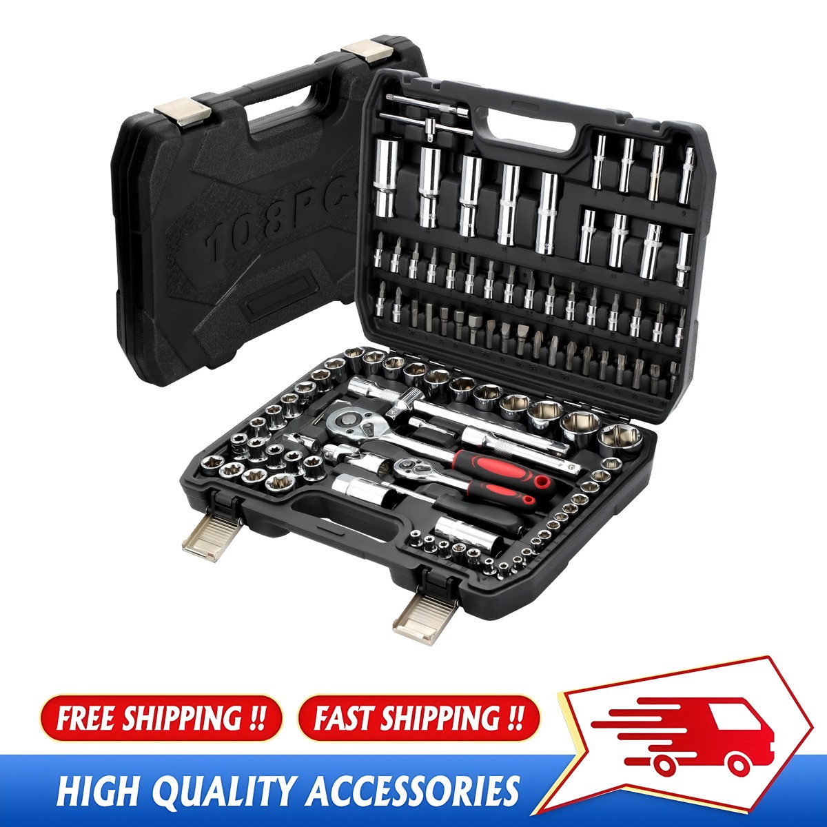 108Pcs Mechanics Tool Set Kit 6-Point Socket Ratchet Wrench Set Repair 6-Point gallery