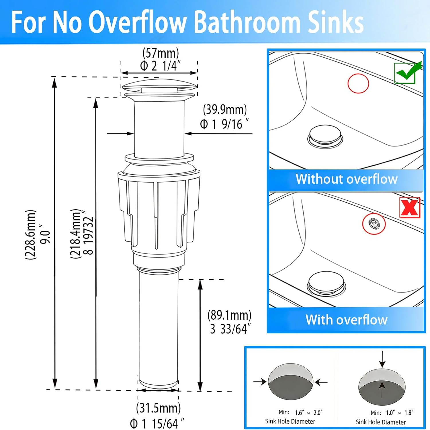 Bathroom Sink Drain without Overflow- Matte Black Pop up Drain for Bathroom Vani gallery