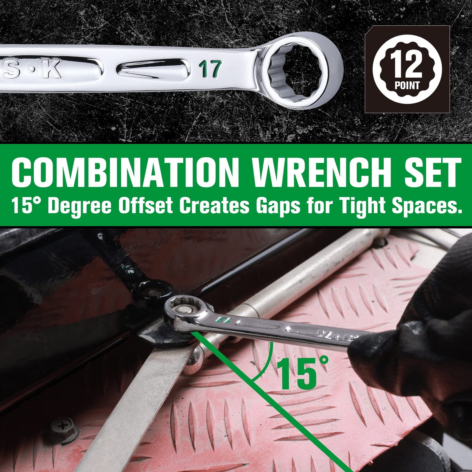 Tools USA 16 Piece, 12 Point, SAE & Metric Chrome Combination Wrench Set | SK013 gallery