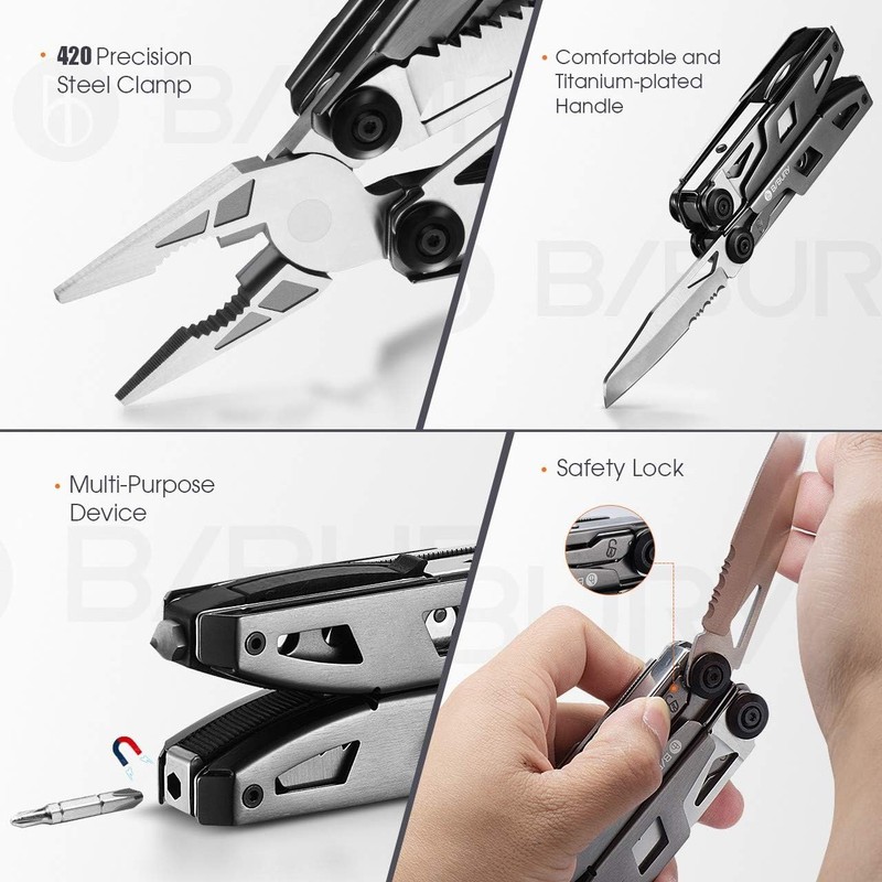 BIBURY Multitool Pliers, 18 in 1 Multi Tool with 18 1 Titanium, Titanium gallery