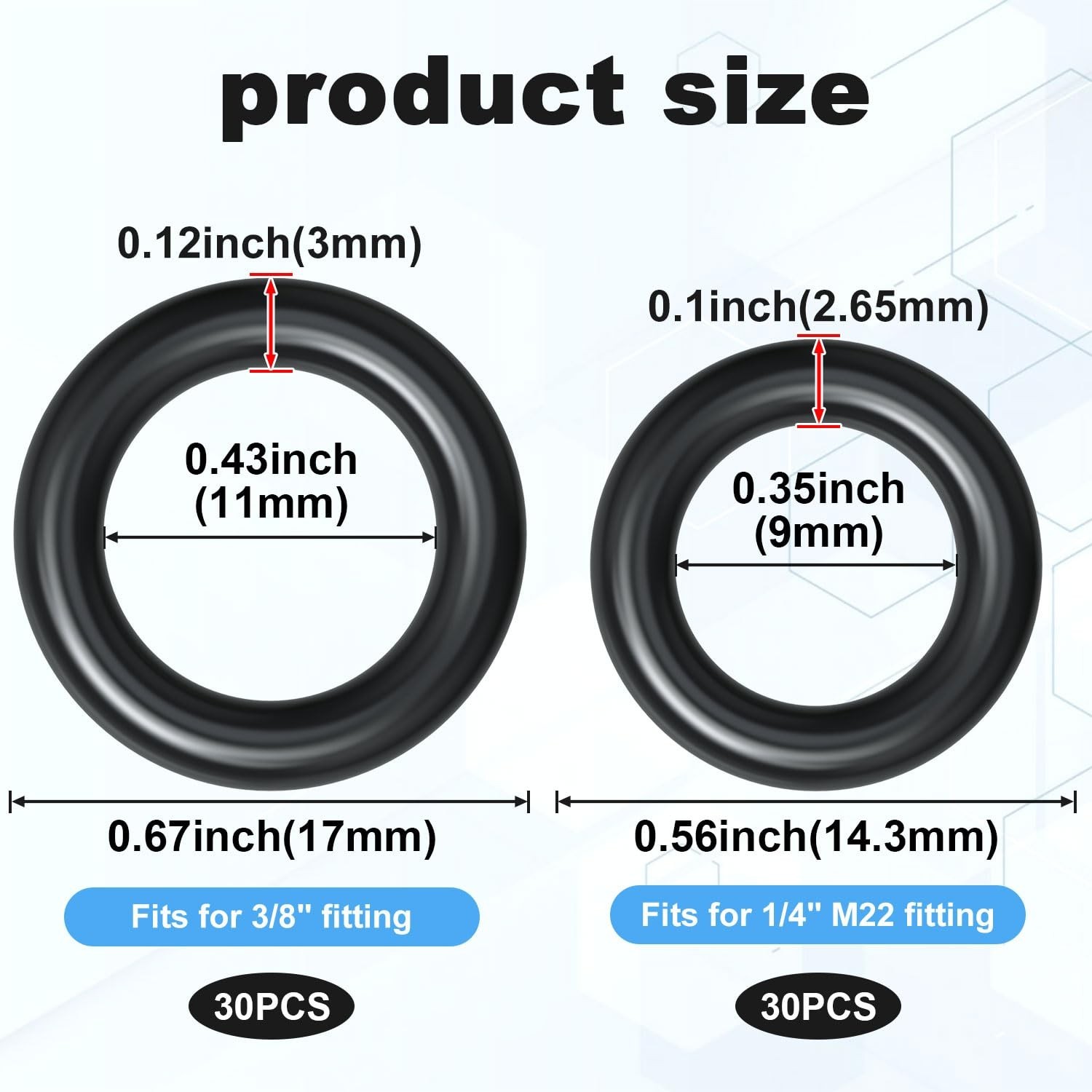 60pcs Thickened O-Rings Power Pressure Washer Replacement for 1/4 inch, 3/8 inch gallery
