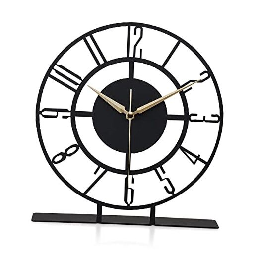 Metal Table Clock | 8.9 x 9.5 inch Size Round Silent Running Metal Clocks Black gallery