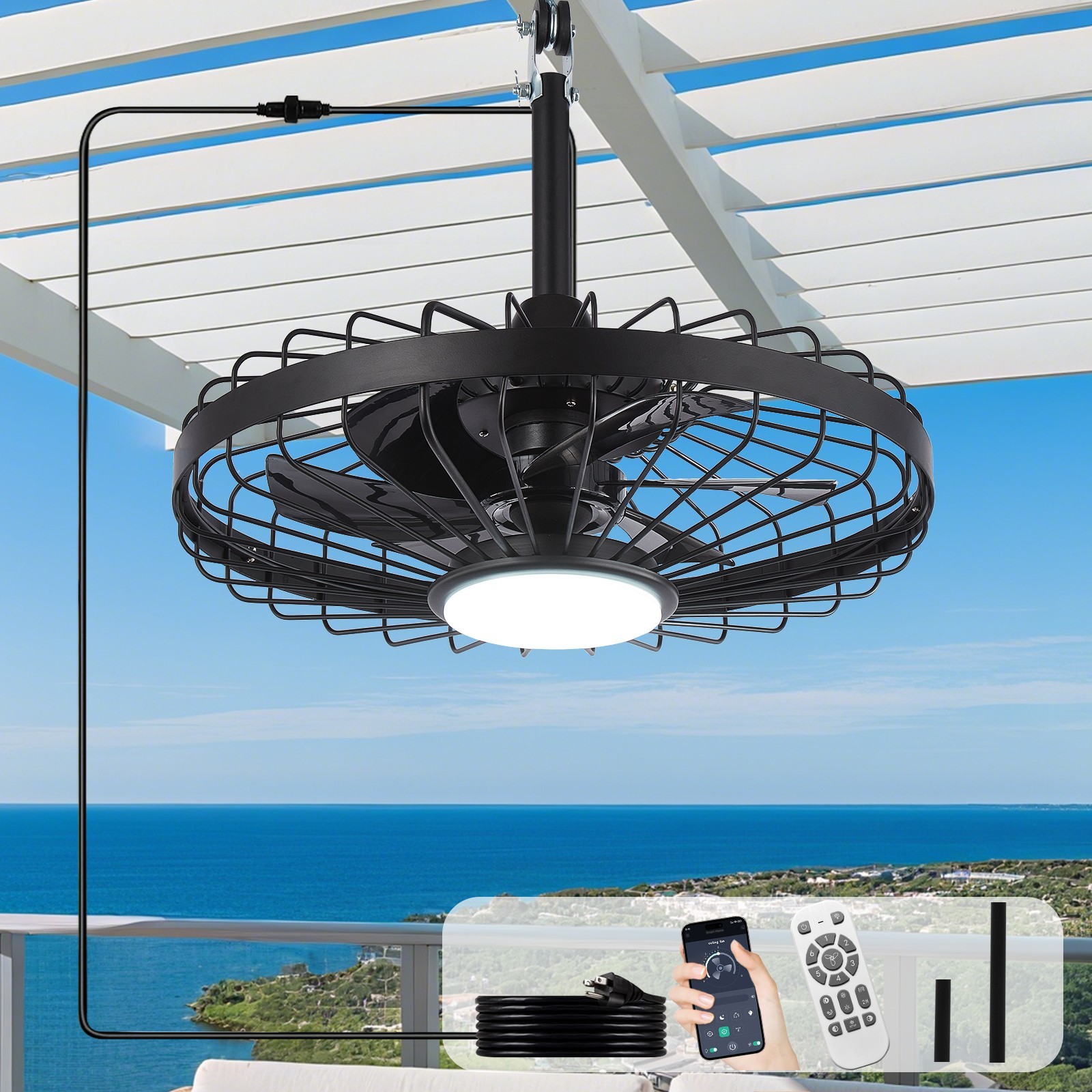 Outdoor Waterproof Gazebo Ceiling Fan with Light: 20 Inch APP Remote Control gallery