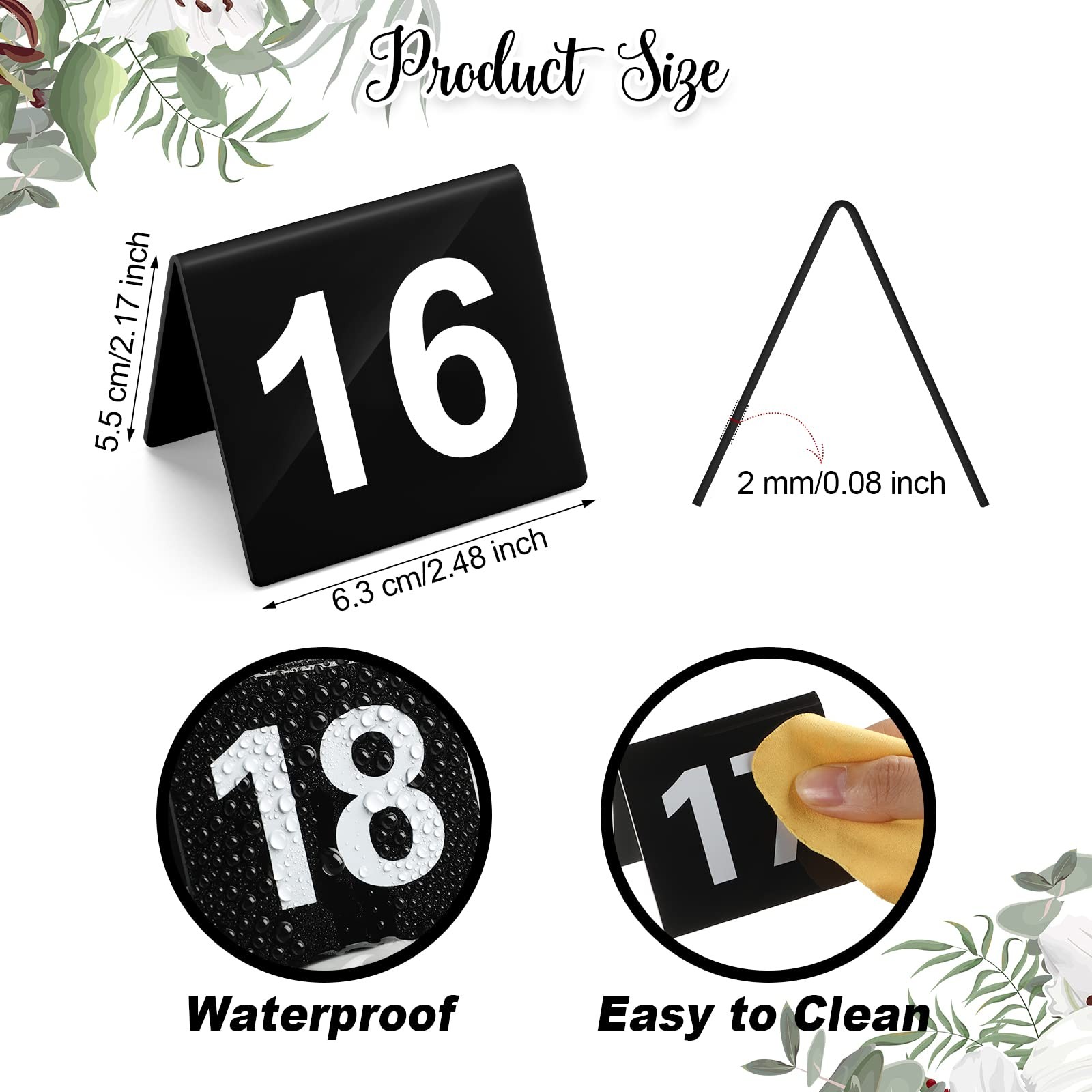 Tuanse Table Numbers 1-25 Acrylic Double 2.5 x 2.17 x 2 inches, Black, White gallery