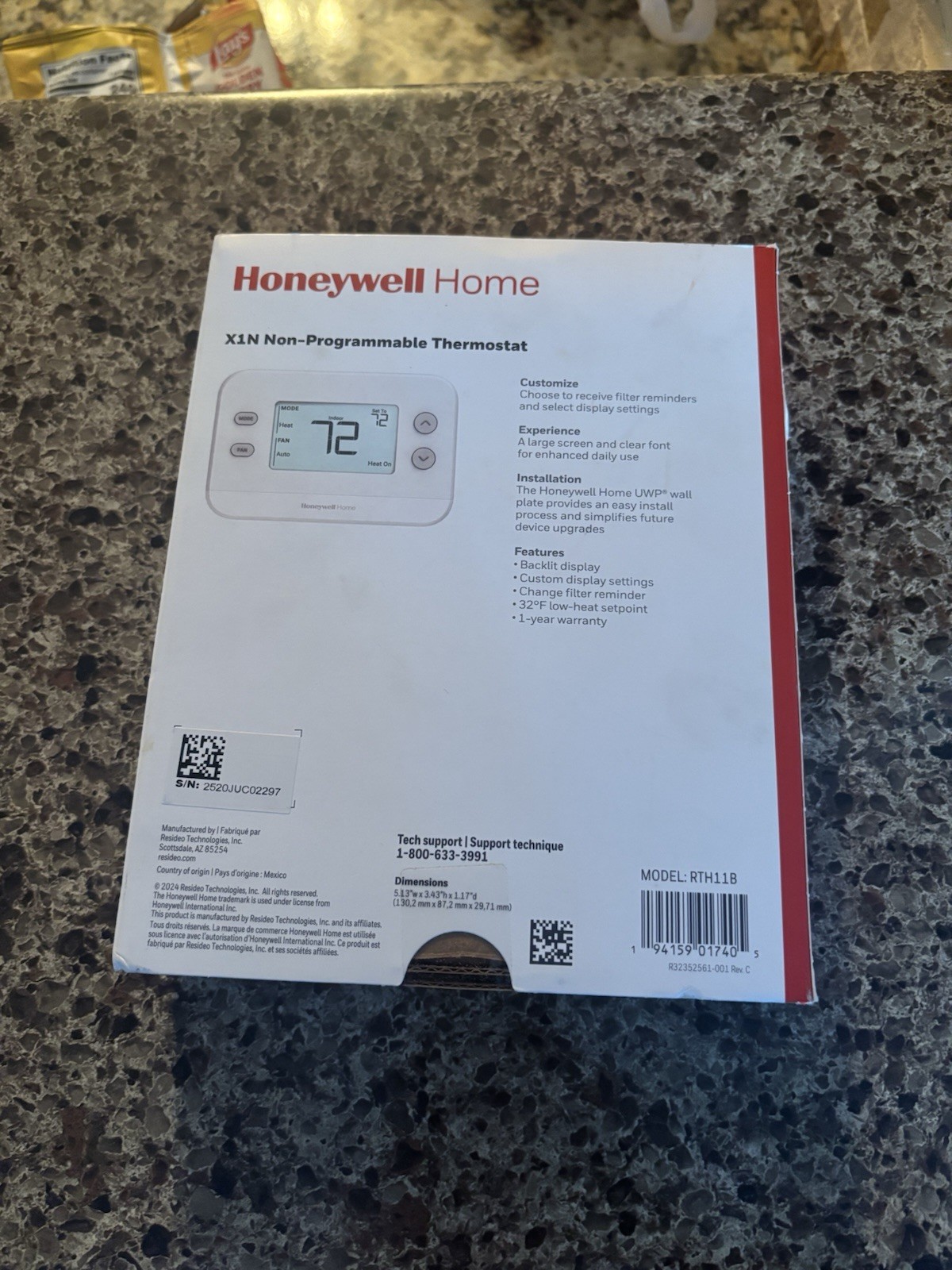 Honeywell Home RTH11B Non-Programmable Thermostat 1H/1C Backlit AA Minivolt gallery