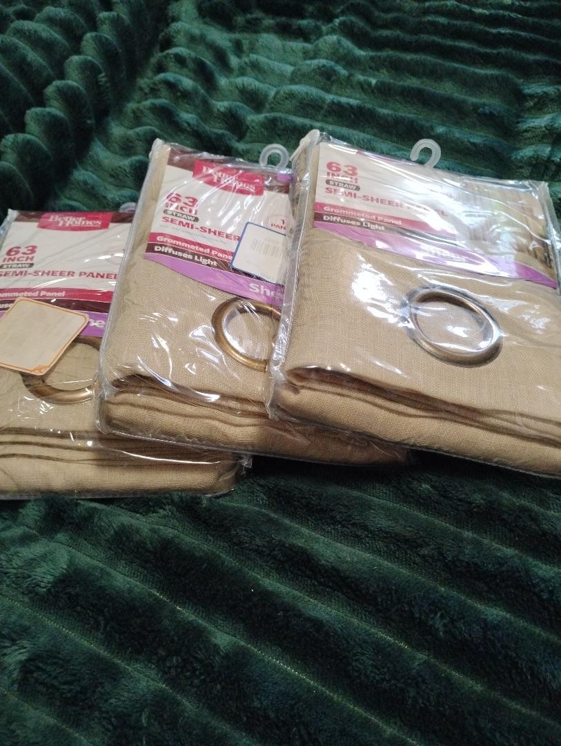 Better Homes 63" Semi Sheer Straw Color Grommeted Panel curtain 1 Panel gallery