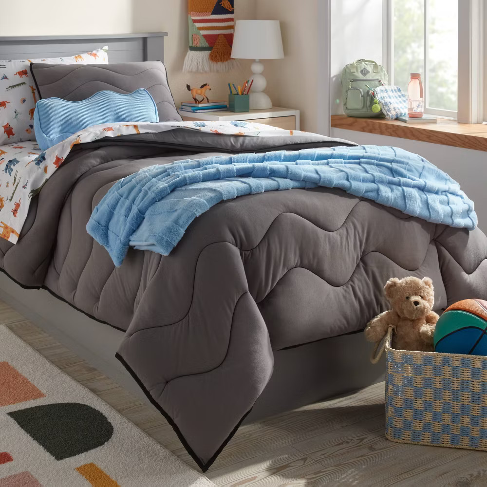 Twin Gray Wave Kids' Comforter Set - Pillowfort gallery