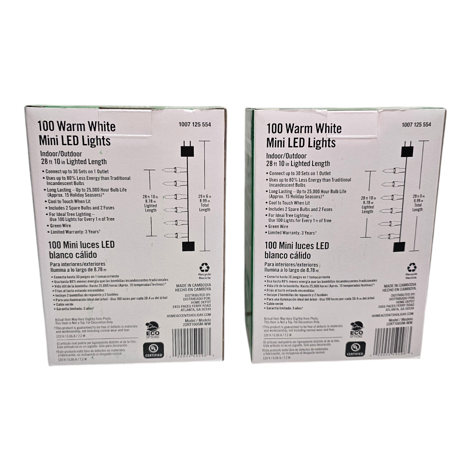 2 Boxes Home Accents 100 Warm White Mini LED INDOOR/OUTDOOR 28ft 10in Green Wire gallery
