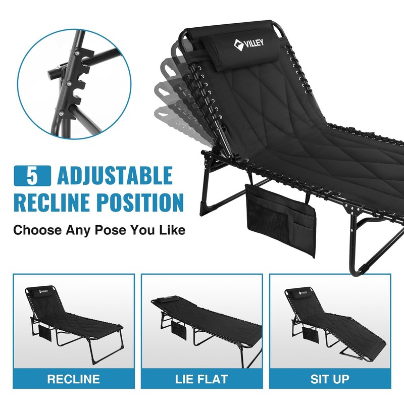 VILLEY Folding Chaise Lounge Padded Camping Cot Patio Lounge Chairs with Cushion gallery