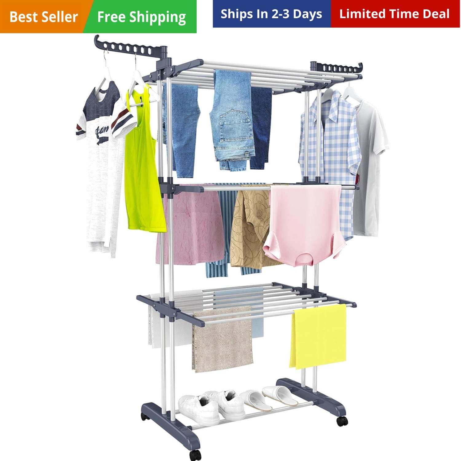 Clothes Drying Rack, Oversized 4-Tier67.7" High Foldable Stainless Steel Dryi... gallery