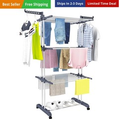Clothes Drying Rack, Oversized 4-Tier67.7″ High Foldable Stainless Steel Dryi…