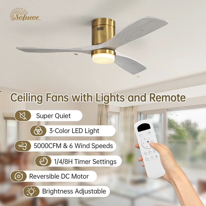 Sofucor Flush Mount Ceiling Fans with Light and Remote Bedroom Quiet Ceiling Fan gallery