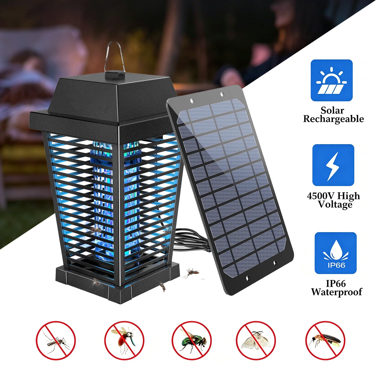 Solar Bug Zapper with 7.5W Solar Charging Pane lfor Camping Outdoor& Indoor,k gallery