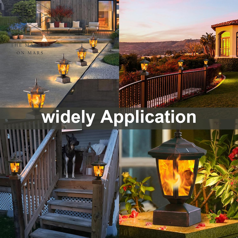 4 Pack Solar Flame Post Lights Outdoor, Solar Powered Lamps Fence Post Cap Light gallery