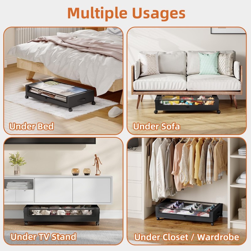 Under Bed Storage with Wheels, 2 Pack Bed Storage Containers with Dividers & ... gallery