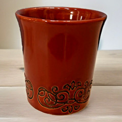 Gray/Green on Red ~ Embossed Ceramic Jar/Holder ~ Utensils ~ Felt Footed {ja]