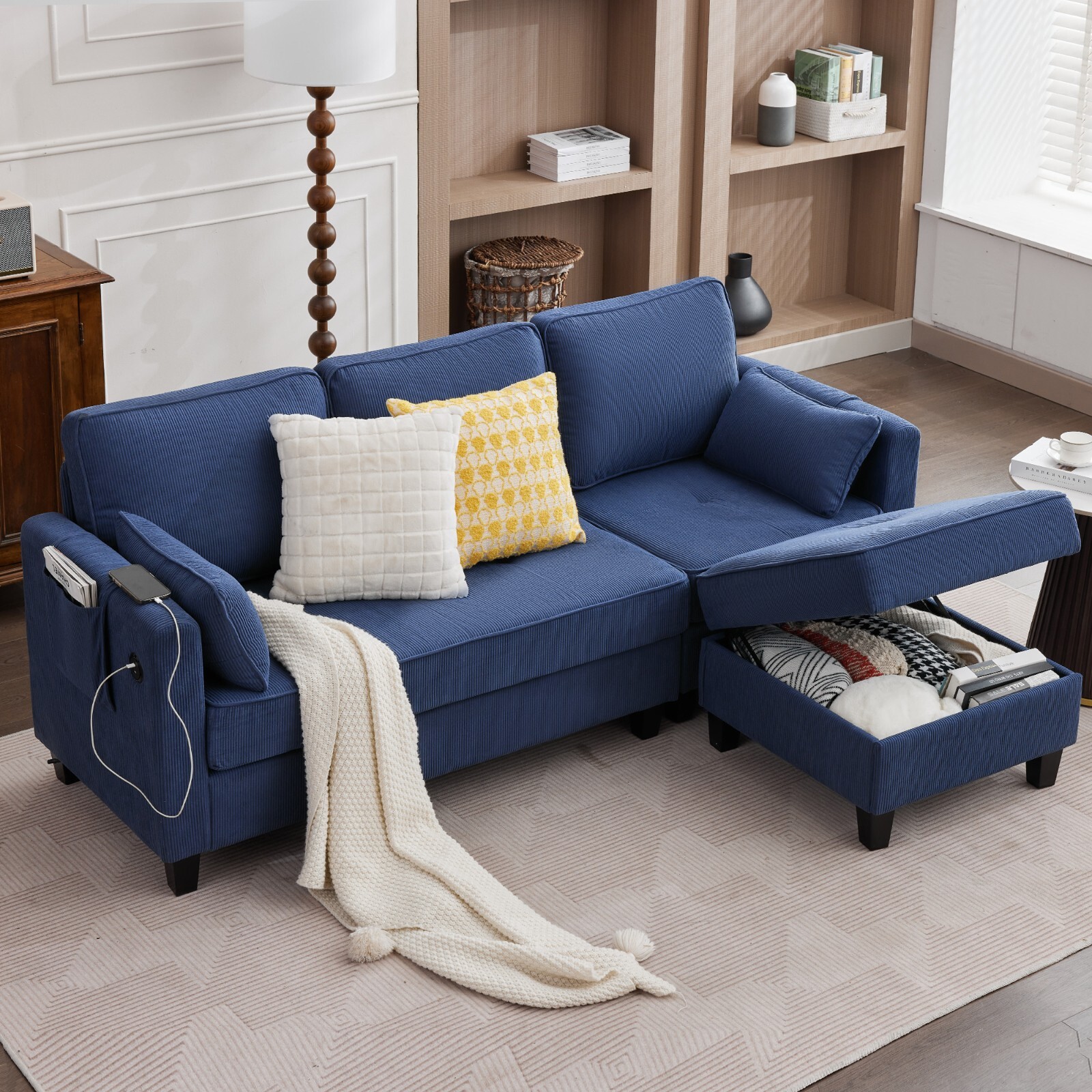 Convertible Sectional Couches W/Storage Chaise, USB Ports, Side Pockets gallery