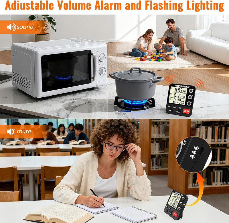 Digital Dual Kitchen Timer 3 Channels Triple Countdown Timer Cooking Magnetic gallery