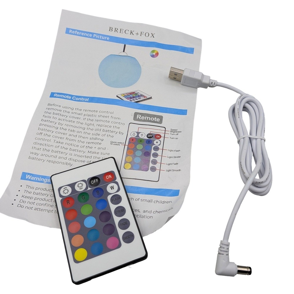 Breck + Fox RGB LED Light Replacement Remote Control and USB Power Cable Set