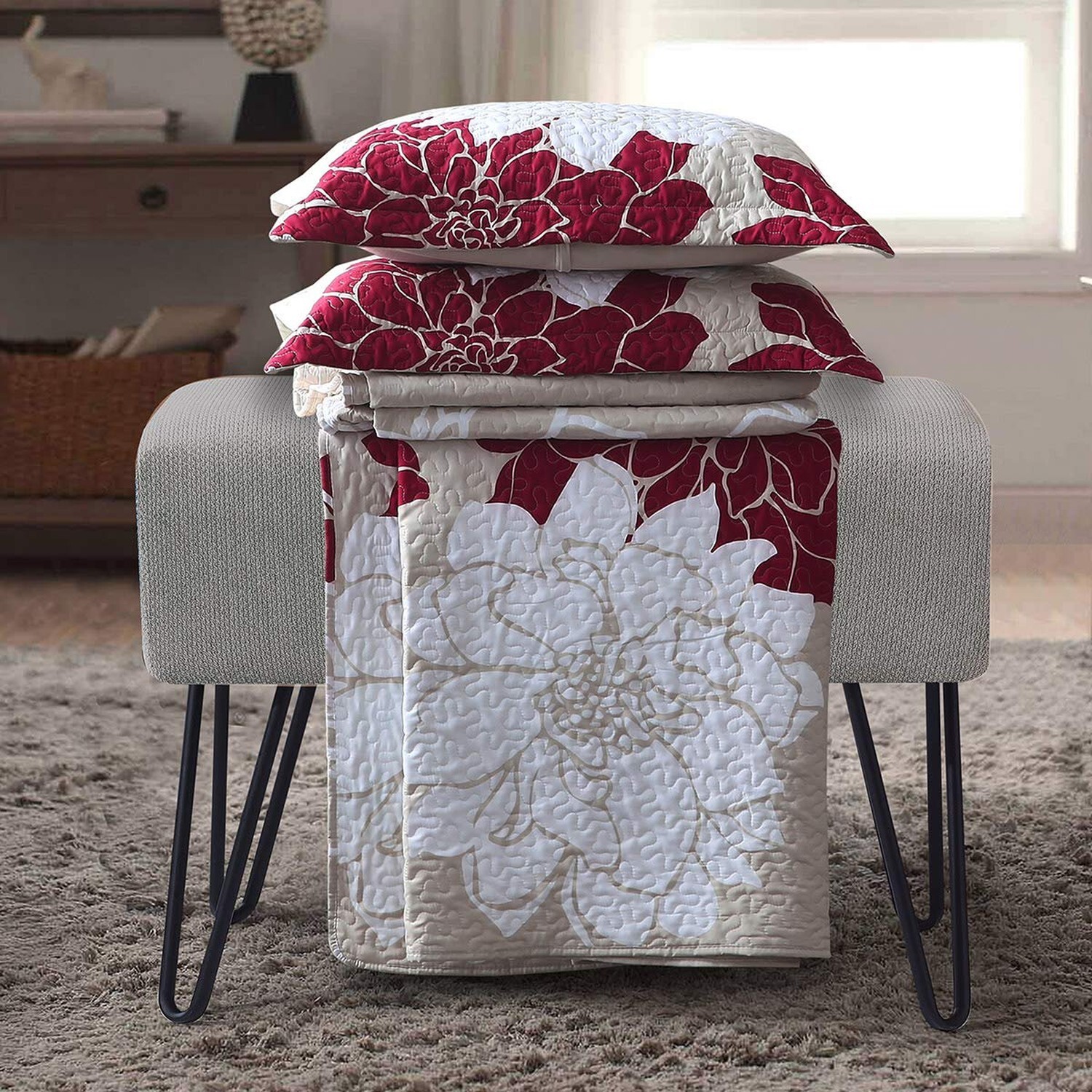 Royal Tradition Helena Burgundy Reversible Coverlets, King/California King Ov... gallery