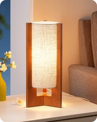 EDISHINE Small Corner Table Lamp Compact for Nightstand Walnut Wood
