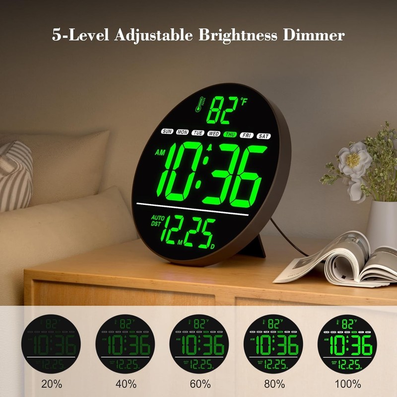 Digital Wall Clock with Large LED Display, Auto-Brightness, Temperature, Low-... gallery