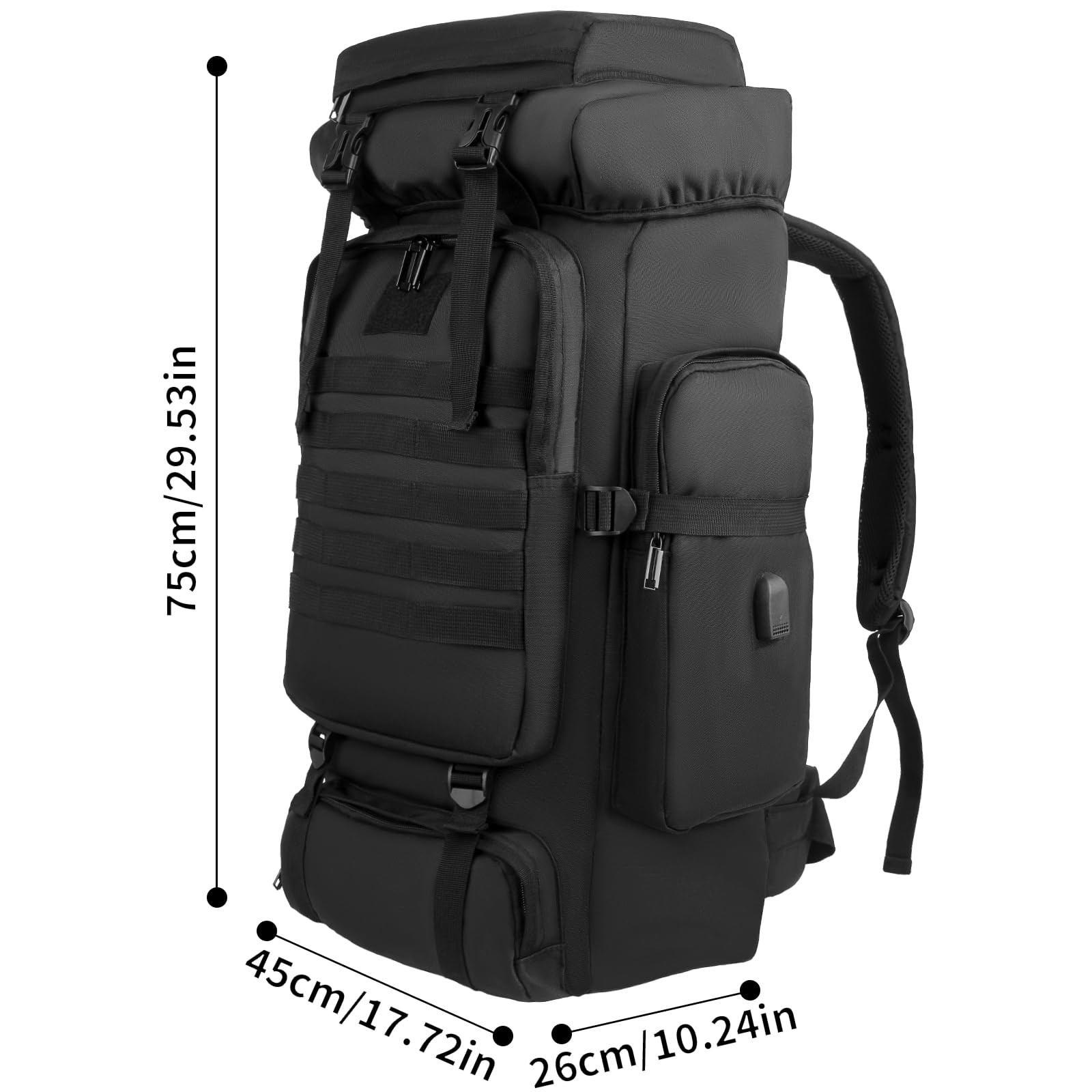 80L Hiking Backpack Large Capacity Tactical Durable Frame Molle Rucksack with... 2