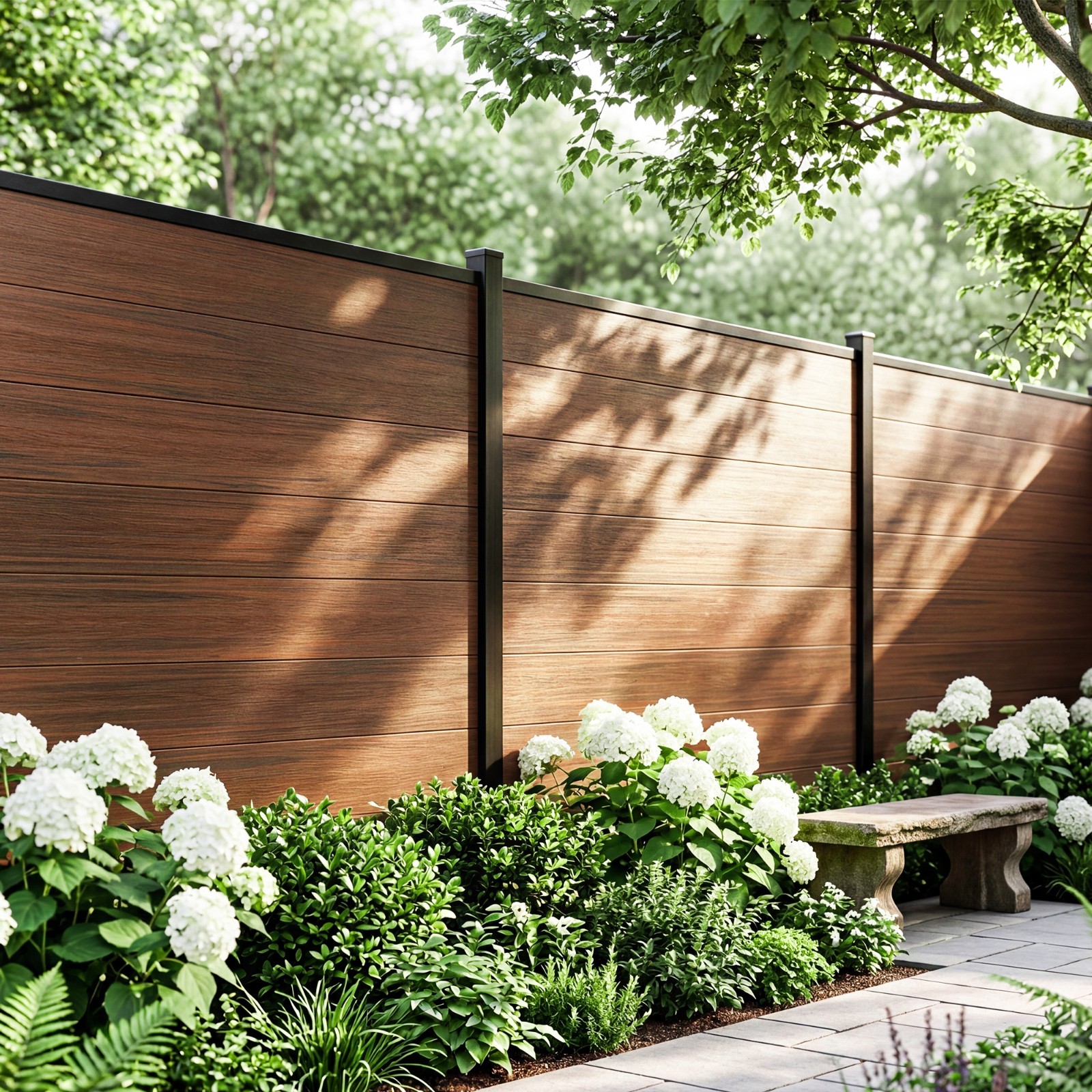 6x6FT Wood-looking Composite Fence Panel & Post Dark Walnut 20 Packs Cover 120ft gallery