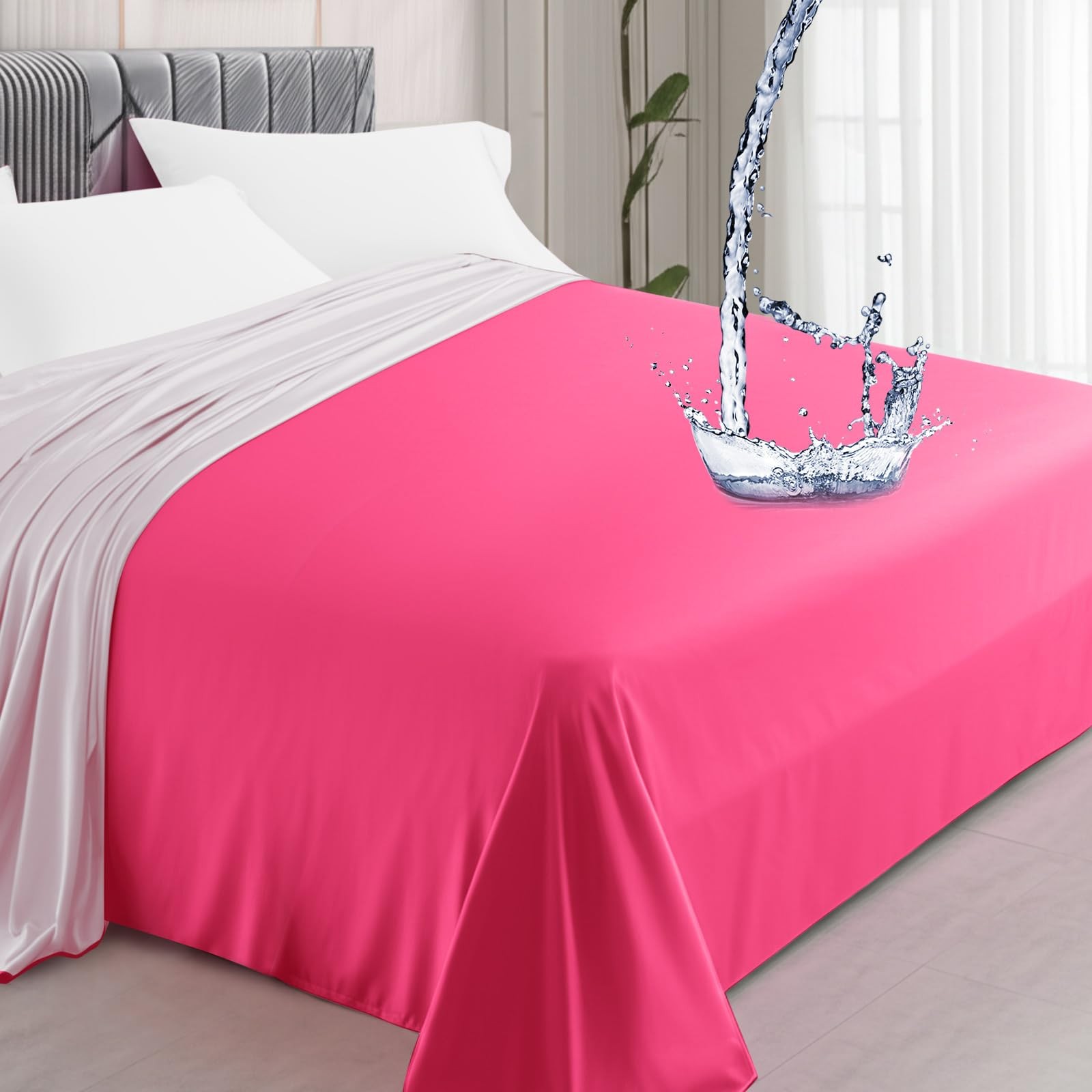 Waterproof Bed Blanket Queen Size 78'' x 82'' Pink Polyester, TPU Waterproof ... gallery