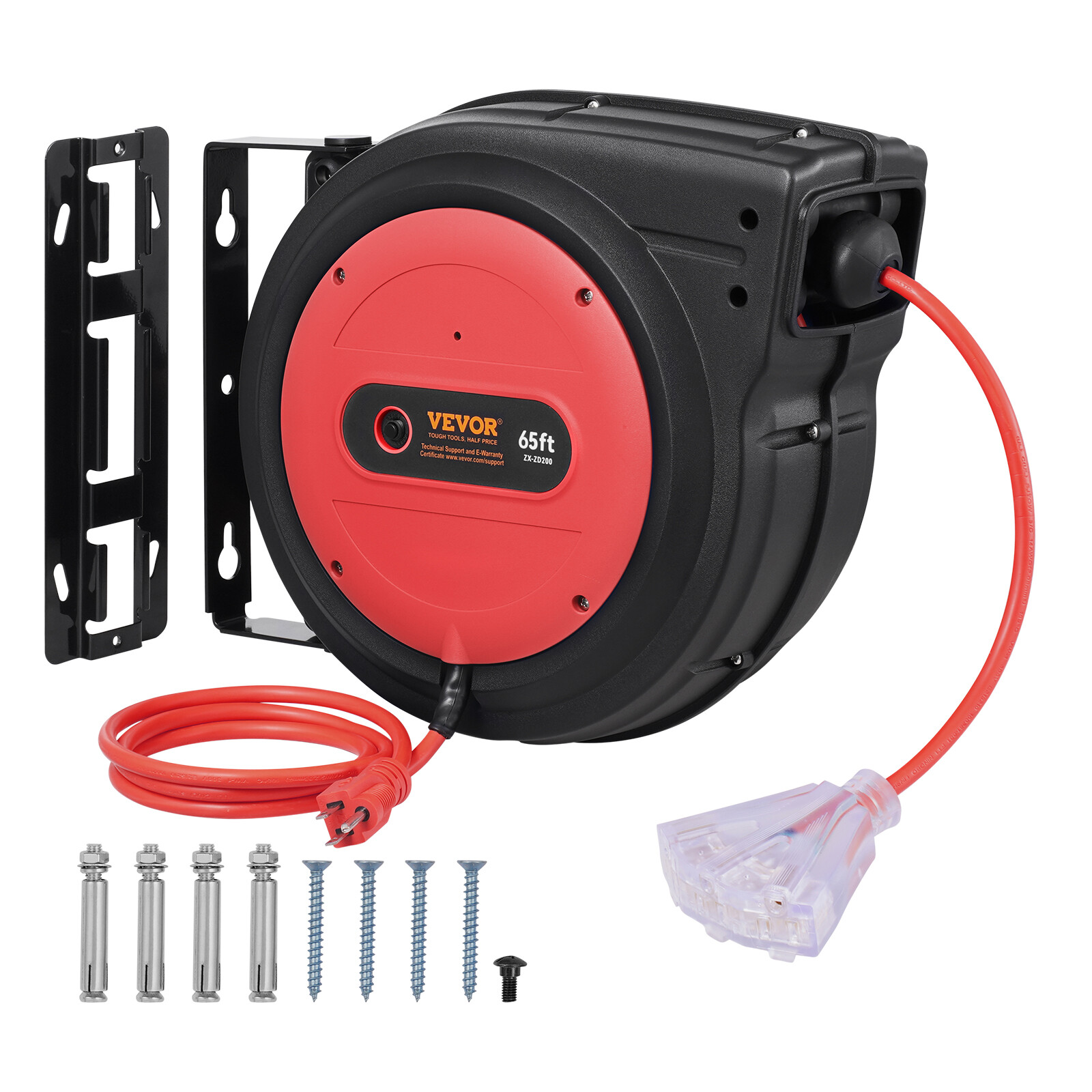 VEVOR Retractable Extension Cord Reel Power Cord Reel 65FT 12AWG/3C SJTOW gallery
