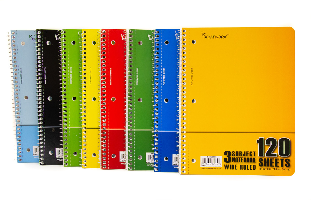 24 3 Subject Spiral Notebooks - 120 Sheets Wide Ruled - 10.5" x 8" gallery