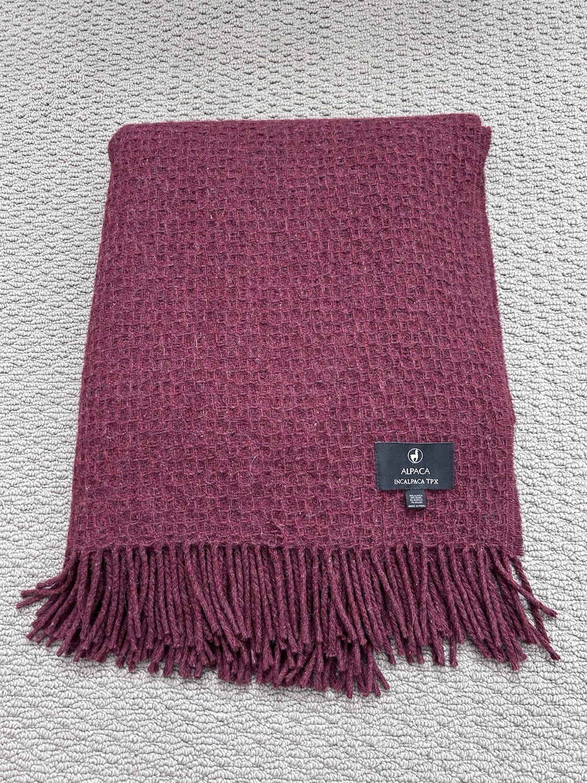 Alpaca Incalpaca TPX Alpaca Blend Waffle Weave Throw Fringe Burgundy 51x61 Lux gallery