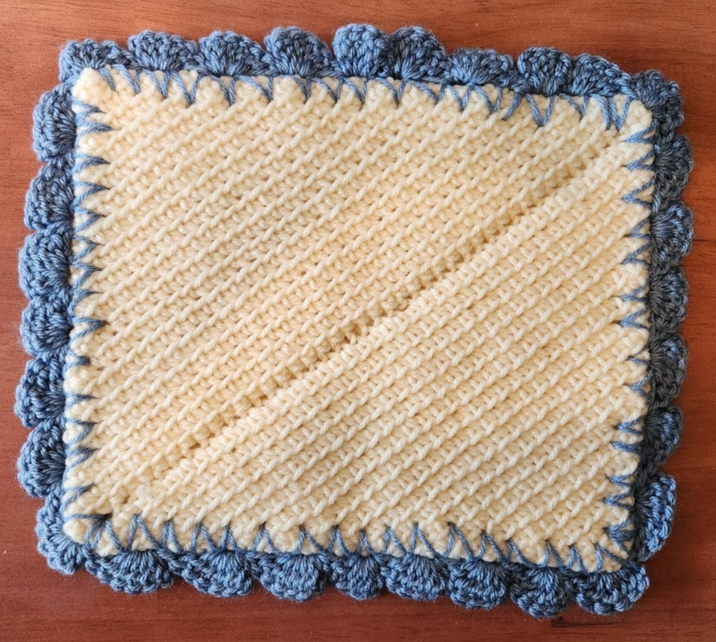 Blue & Yellow Hand Made Crochet Hot Pad Trivet To Set Hot Pans On 9 1/2" x 12" gallery