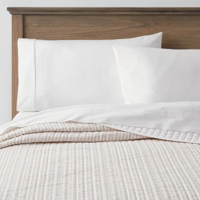 Full/Queen Reversible Cotton Stripe Quilt Khaki - Threshold gallery