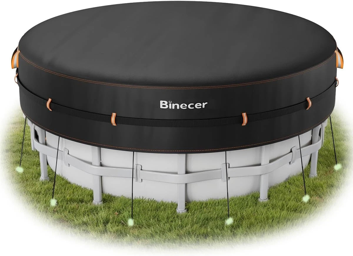 18Ft Round Above Ground Pool Cover with Reflective Strips & UV Protection gallery