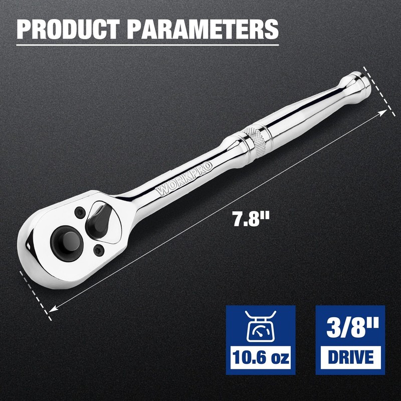 WORKPRO 3/8" Drive Ratchet Handle Quick-Release Reversible Ratchet Sets 72-Tooth gallery