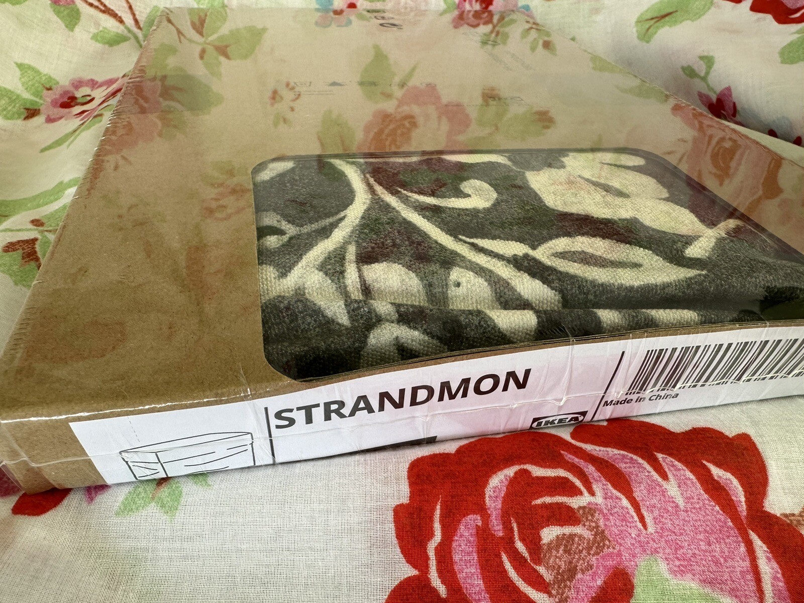 IKEA STRANDMON Ottoman/Footstool Cover Slipcover Floral Frörum Beige/Anthracite gallery