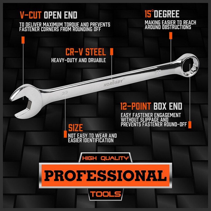 15PC Combination Spanner Wrench Ring Open Ended 8-22mm Metric 12 Point "V" Notch gallery