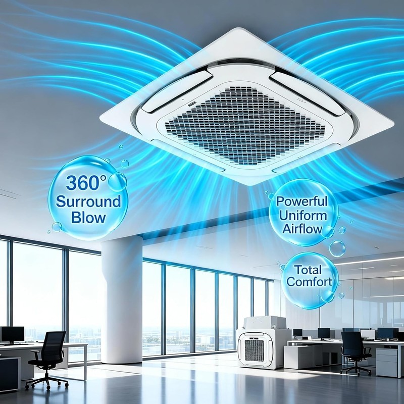 ✅24000 BTU Ceiling Cassette Mini Split AC 8-way 360° Airflow Cooling & Heating gallery