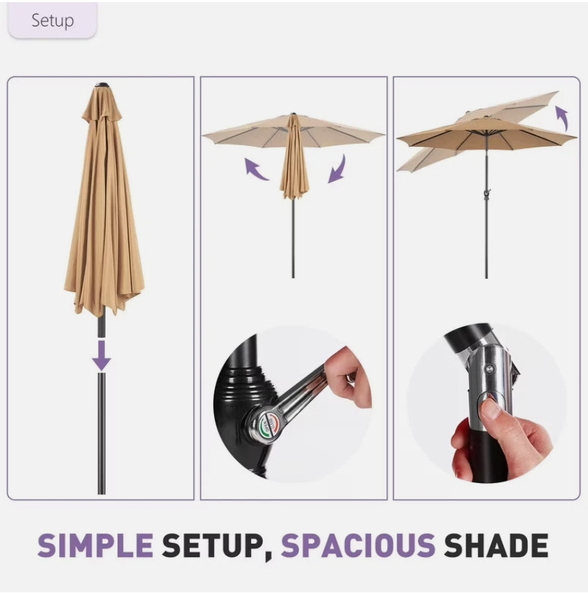 9FT Outdoor Patio Umbrella Market Table Polyester Fabric Canopy with Push Button gallery