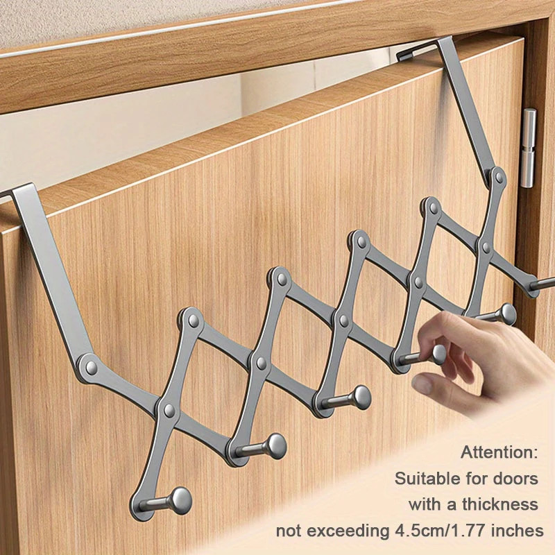 Retractable Over The Door Hook Rack - 6-Hook Expandable Hanger-Space-Saving gallery
