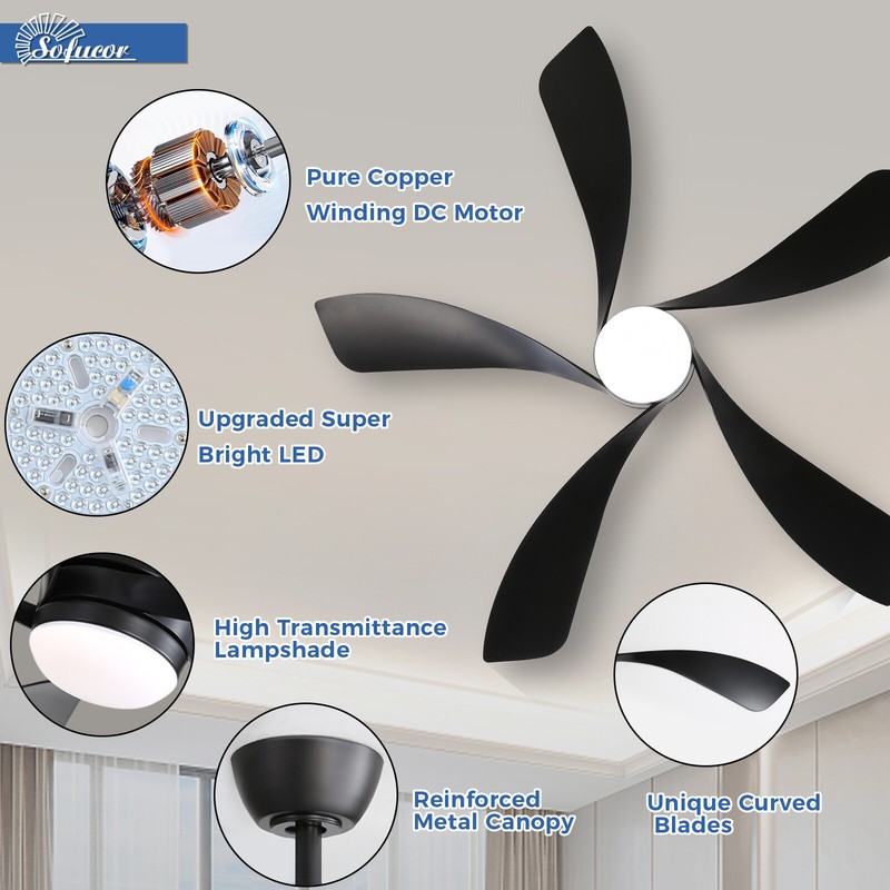 Sofucor 52" Smart Ceiling Fan with Lights and Remote Work with Alexa/Google/App gallery