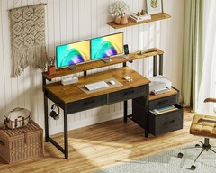 Home PC Computer Desk Work Study Table with Printer Space & File Drawers Cabinet