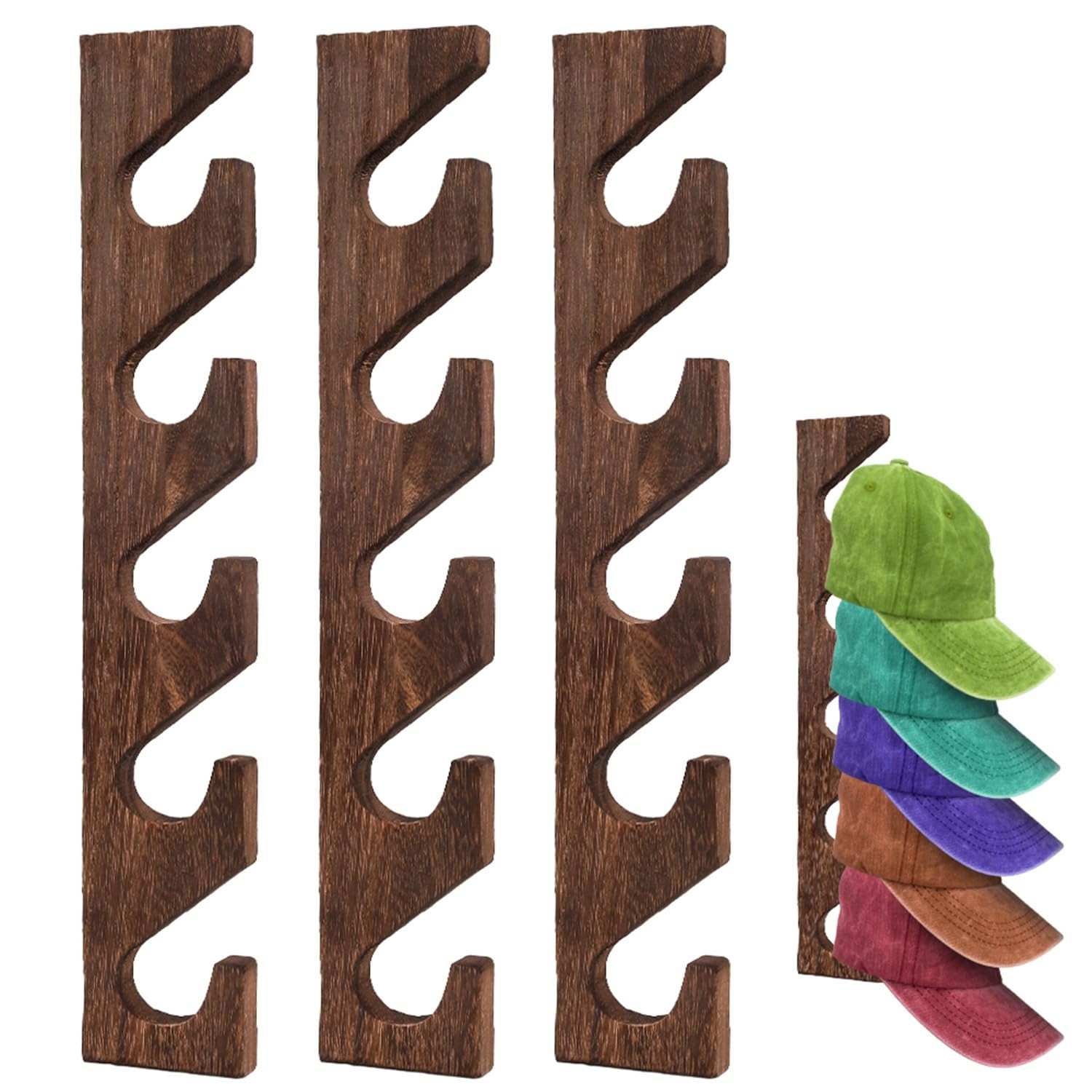 3 Pcs Hat Rack for Baseball Caps, Wall Mounted Wooden Hat Storage Organizer H... gallery