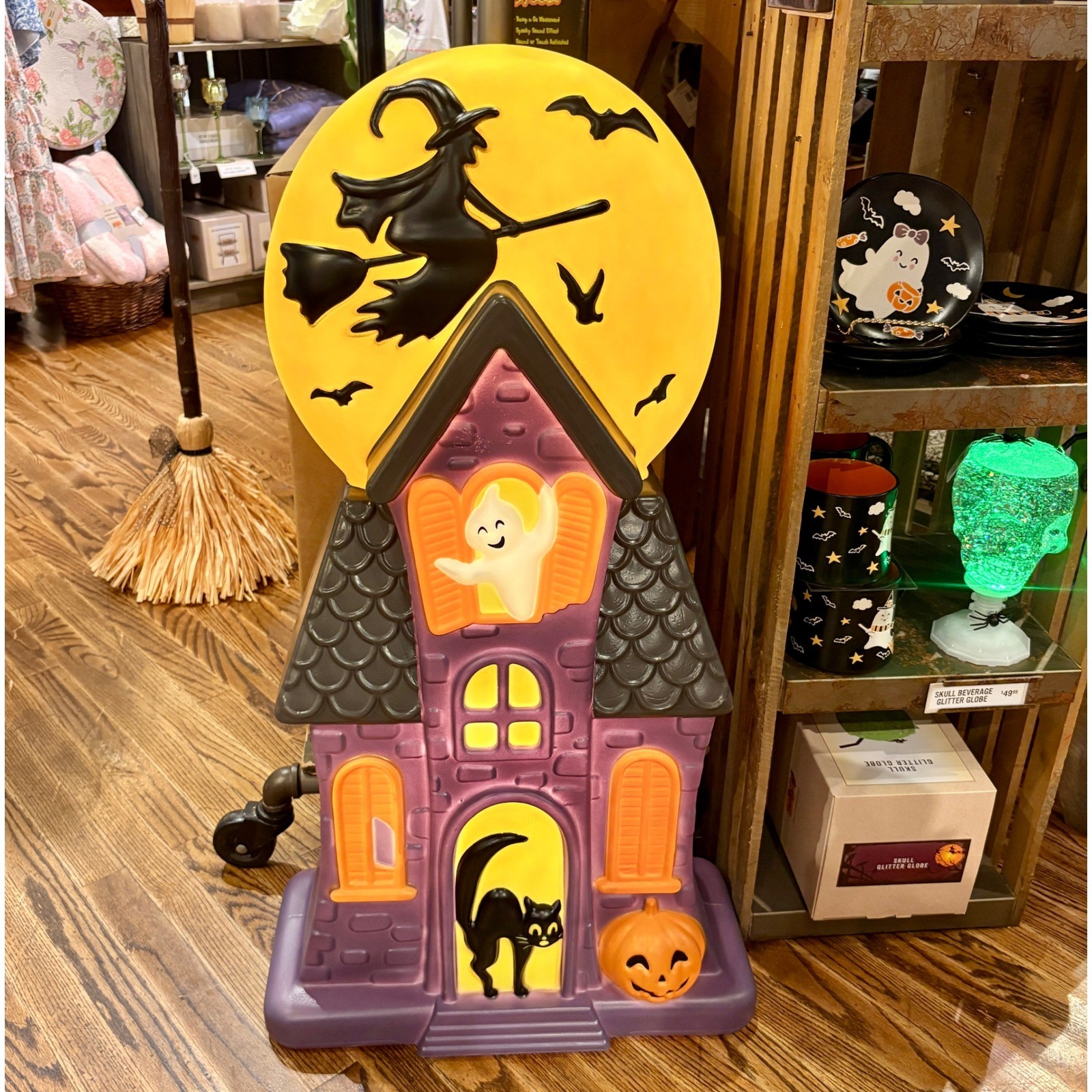 Cracker Barrel 3ft Halloween Haunted House Blow Mold Witch Moon Ghost Pumpkin gallery