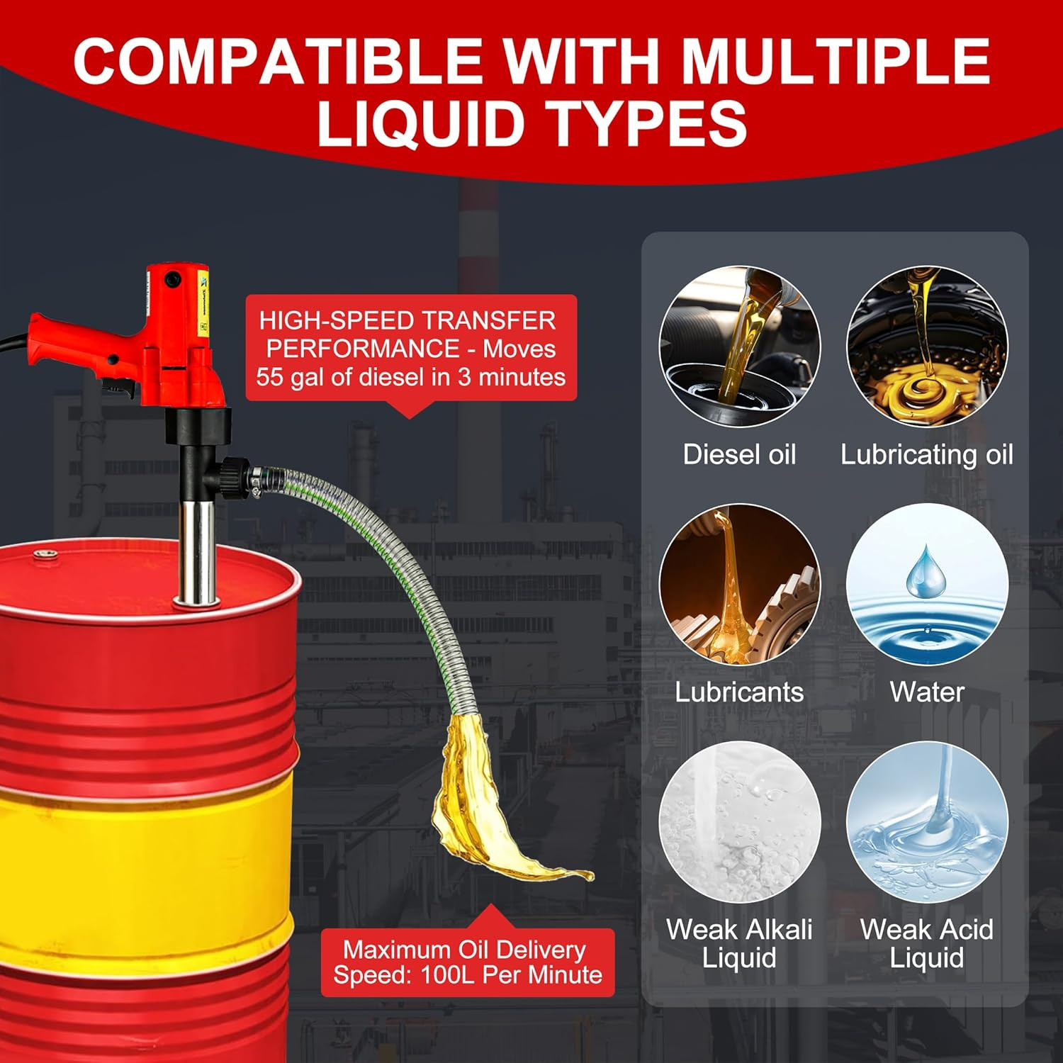 110V High-Power 2480W Electric Liquid Transfer Pump - 91Cm Stainless Steel Tube gallery