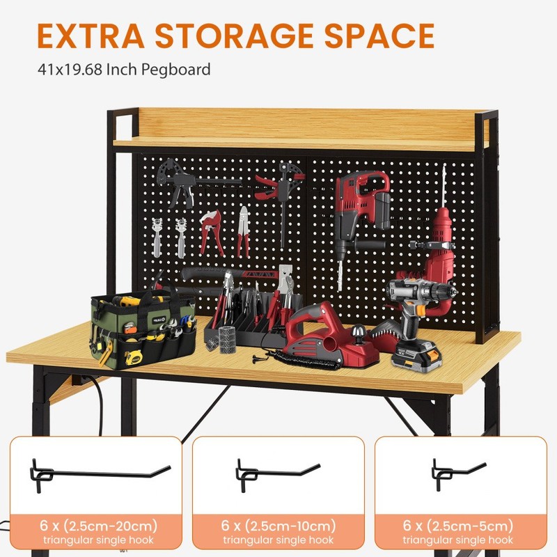48''Adjustable Workbench with pegboard, Heavy Duty Wooden Desktop, 1600 lb. gallery