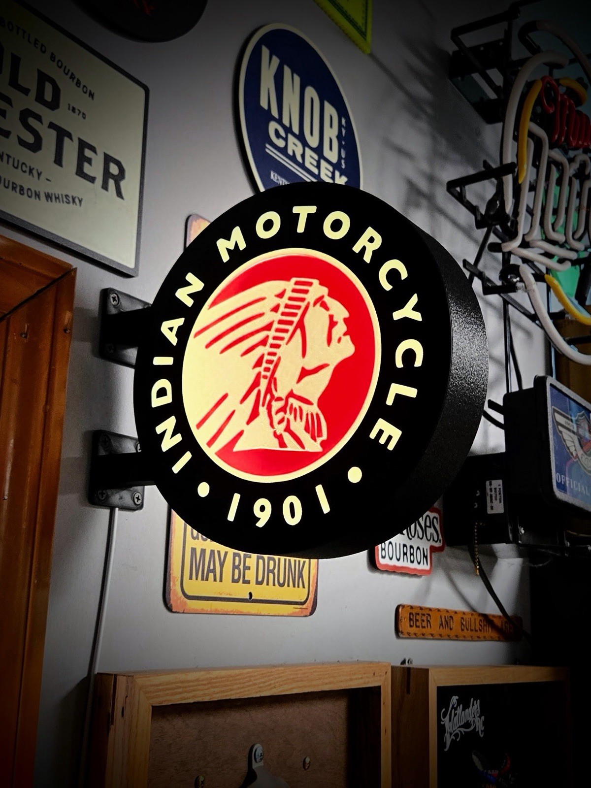 Indian Motorcycle Round LED Light Box | Double Sided Garage Sign RGB gallery